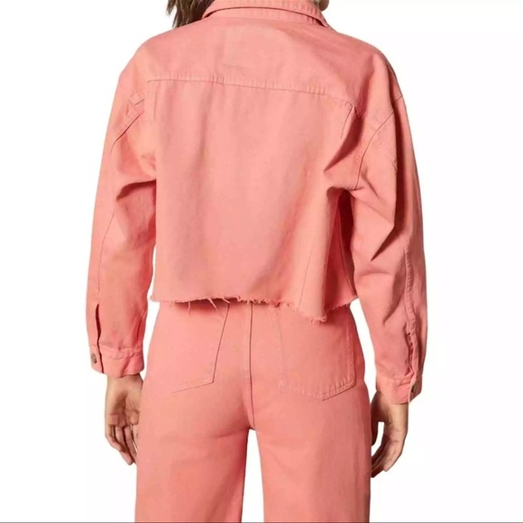 Boyish The Harvey Crop Denim Jacket In Coral Pink size Small  NWT - Picture 11 of 11